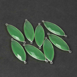 6 Pcs Green Chalcedony Faceted 925 Sterling Silver Marquise  Shape Double & Single  Bail Connector & Pendant 41mmx13mm- SS501 - Tucson Beads