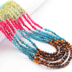 5 Strand AAA Quality Multi Colour Faceted Coin beads Ready To Wear Necklace - Coin Beads 4mm- 16 Inch BRU211 - Tucson Beads