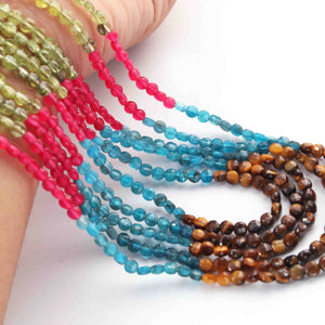 5 Strand AAA Quality Multi Colour Faceted Coin beads Ready To Wear Necklace - Coin Beads 4mm- 16 Inch BRU211 - Tucson Beads