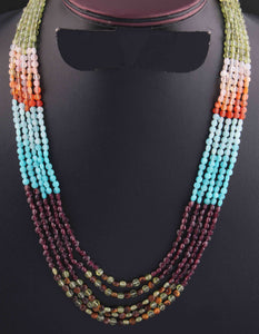 5 Strand AAA Quality Multi Colour Faceted Coin beads Ready To Wear Necklace - Coin Beads 4mm- 17 Inch BRU212 - Tucson Beads