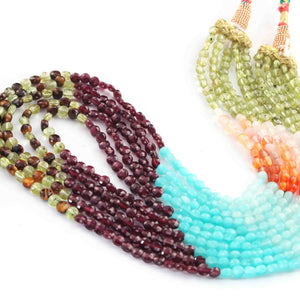 5 Strand AAA Quality Multi Colour Faceted Coin beads Ready To Wear Necklace - Coin Beads 4mm- 17 Inch BRU212 - Tucson Beads