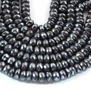 1 Strand Black Spinel Silver Coated Faceted Rondelles -Gemstone  Rondelles Beads -8mm-8 Inches BR01912 - Tucson Beads