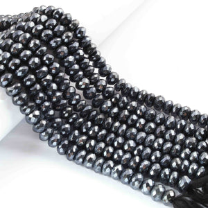 1 Strand Black Spinel Silver Coated Faceted Rondelles -Gemstone  Rondelles Beads -8mm-8 Inches BR01912 - Tucson Beads