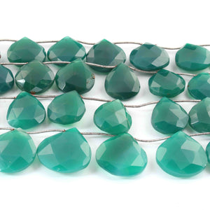 1 Strand Green Onyx  Faceted Heart Briolettes - Heart Shape Briolettes - 21mmx16mm-26mmx22mm - 10.5 inches BR01932 - Tucson Beads