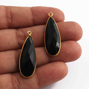 5 Pcs Black Onyx  Faceted 925 Sterling Vermeil Pear Shape Single Bali  Pendant -32mmx11mm SS909 - Tucson Beads