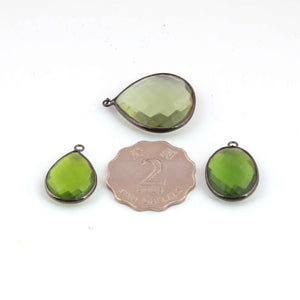 3 Pcs Period & Green Amethyst   Faceted Round Pendant - Oxidized Silver Plated Faceted Assorted Shape Pendant - 30mmx27mm-24mmx16mm PC823 - Tucson Beads