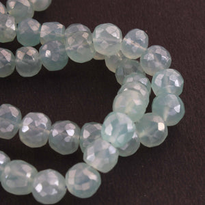 1 Strand Aqua Chalcedony Silver Coated Faceted  Briolettes  - Round Shape Rondelles Beads  7mm  8.5 Inches BR3863 - Tucson Beads