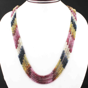 1 Strand Multi Sapphire Precious Necklace  Faceted  Briolettes  - Round Shape Rondelles Beads 3mm-4mm  18 Inches BR3897 - Tucson Beads