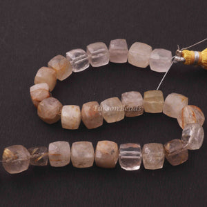 1 Strand Golden Rutile Cubes Briolettes - Golden Rutile Box Shape Beads 8mmx8mm 9 Inches BR1188 - Tucson Beads