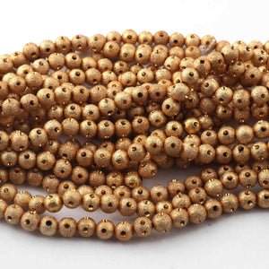 5 Strands 24k Gold Plated Copper Round Beads, Designer Fancy Ball Beads, Jewelry Making Tools, 6mm, 7.5 Inches,Gpc768 - Tucson Beads