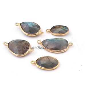 5  Pcs Labradorite  Faceted Assorted Shape 24k Gold Plated Pendant/Connector - 25mmx14mm-17mmx9mm  PC736 - Tucson Beads