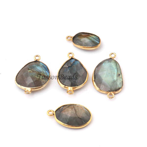 5  Pcs Labradorite  Faceted Assorted Shape 24k Gold Plated Pendant/Connector - 25mmx14mm-17mmx9mm  PC736 - Tucson Beads