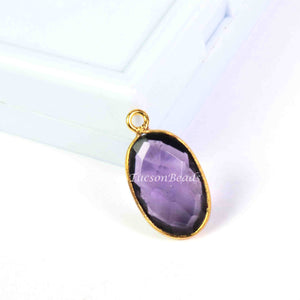 5  Pcs Amethyst Faceted Oval Shape 24k Gold Plated Pendant  - 20mmx11mm-PC584 - Tucson Beads