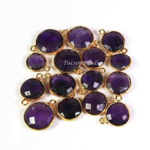 15   Pcs Amethyst  Faceted Round Shape 24k Gold Plated Connector&Pendant  - 21mmx14mm-14mmx10mm-PC579 - Tucson Beads