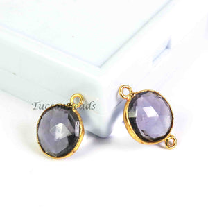 5   Pcs Amethyst Faceted Round Shape 24k Gold Plated Pendant& Connector - 16mmx13mm-PC673 - Tucson Beads