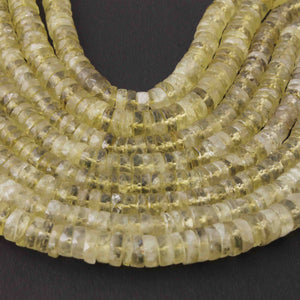 1 Strand Lemon Quartz Faceted Heishi Wheel Briolettes - Gemstone Briolettes  - 6mm-8mm -16 Inches BR02015 - Tucson Beads