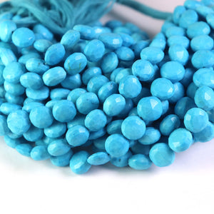 1 Strand Turquoise Stablized Faceted Coin  Briolettes - Turquoise coin Briolette  9mmx8mm-10mmx9mm 8 Inches BR105 - Tucson Beads