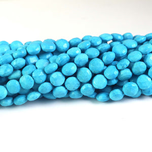 1 Strand Turquoise Stablized Faceted Coin  Briolettes - Turquoise coin Briolette  9mmx8mm-10mmx9mm 8 Inches BR105 - Tucson Beads