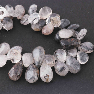 1 Strand Black Rutile Smooth  Briolettes -Pear Briolettes  13mmx12mm-24mmx15mm 9.5 Inches BR3798 - Tucson Beads