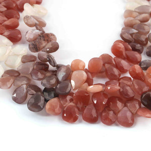 1  Strand Shaded Peach Moonstone Faceted Briolettes  -Heart Shape Briolettes -  8mmx6mm-12mmx8mm -8 Inches BR02086 - Tucson Beads