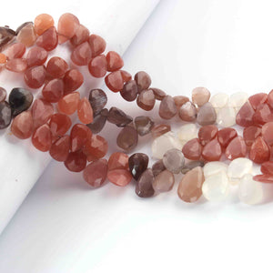 1  Strand Shaded Peach Moonstone Faceted Briolettes  -Heart Shape Briolettes -  8mmx6mm-12mmx8mm -8 Inches BR02086 - Tucson Beads