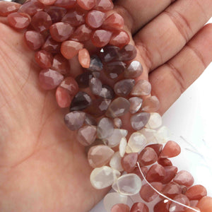 1  Strand Shaded Peach Moonstone Faceted Briolettes  -Heart Shape Briolettes -  8mmx6mm-12mmx8mm -8 Inches BR02086 - Tucson Beads