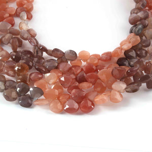 1  Strand Shaded Peach Moonstone Faceted Briolettes  -Heart Shape Briolettes -  5mmx5mm-7mmx8mm -8 Inches BR02096 - Tucson Beads