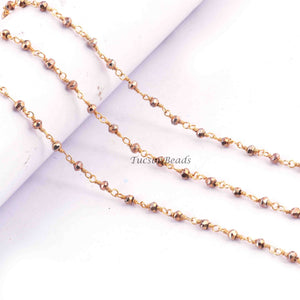 5 FEET Brass Pyrite Beaded Chain - Brass Pyrite Beads wire wrapped 24k Gold Plated chain per foot BDG045 - Tucson Beads