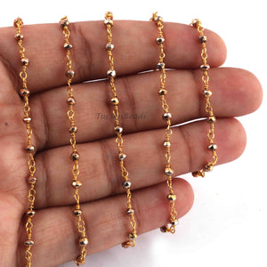 5 FEET Brass Pyrite Beaded Chain - Brass Pyrite Beads wire wrapped 24k Gold Plated chain per foot BDG045 - Tucson Beads