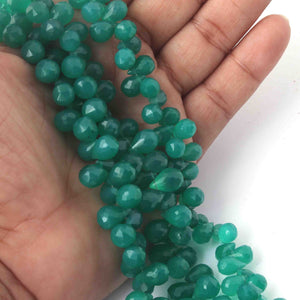 1 Strand Green Onyx Faceted Briolettes - Tear Drop Shape - 11mmx8mm-8mmx6mm - 8.5 Inches BR02063 - Tucson Beads