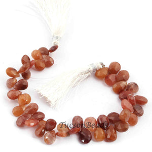 1 Strand Natural Hessonite Garnet Briolette Layout Pear Shape Faceted Beads 13mmx6mm-10mmx6mm  7.5 Inches  BR2780 - Tucson Beads