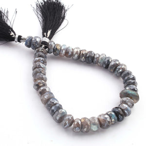 1 Strand Labradorite Silverite  Faceted Roundells -Round  Shape  Roundells 10mmx9mm-13mmx10mm8 Inches BR909 - Tucson Beads