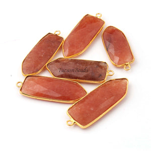 6 Pcs Red Rutile Faceted  24k Gold Plated Fancy Shape Pendant - 37mmx13mm- PC792 - Tucson Beads