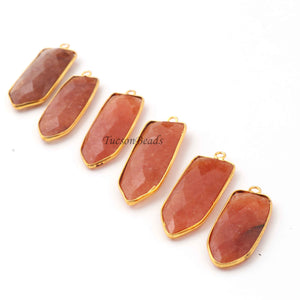 6 Pcs Red Rutile Faceted  24k Gold Plated Fancy Shape Pendant - 37mmx13mm- PC792 - Tucson Beads