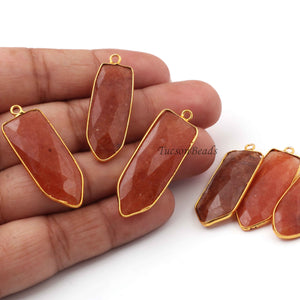 6 Pcs Red Rutile Faceted  24k Gold Plated Fancy Shape Pendant - 37mmx13mm- PC792 - Tucson Beads