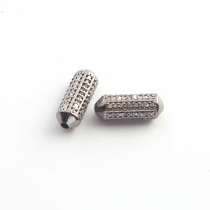 1 Pc Pave Diamond Designer Tube Bead 925 Sterling Silver - Cylinder Bead 14mmx5mm PDC683 - Tucson Beads