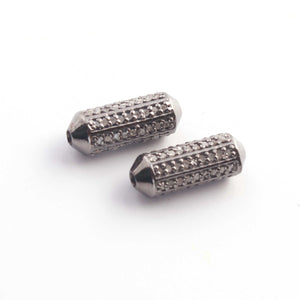 1 Pc Pave Diamond Designer Tube Bead 925 Sterling Silver - Cylinder Bead 14mmx5mm PDC683 - Tucson Beads