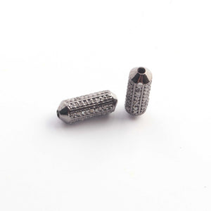 1 Pc Pave Diamond Designer Tube Bead 925 Sterling Silver - Cylinder Bead 14mmx5mm PDC683 - Tucson Beads