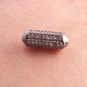 1 Pc Pave Diamond Designer Tube Bead 925 Sterling Silver - Cylinder Bead 14mmx5mm PDC683 - Tucson Beads