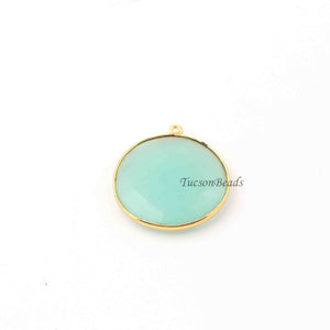 2 Pcs Mix Stone  24k Gold Plated  Faceted Round Shape Gemstone Bezel Single Bail Pendant - 31mmx28mm PC635 - Tucson Beads