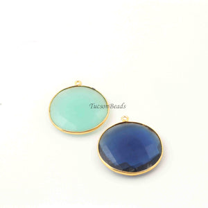 2 Pcs Mix Stone  24k Gold Plated  Faceted Round Shape Gemstone Bezel Single Bail Pendant - 31mmx28mm PC635 - Tucson Beads