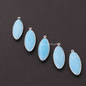 5 Pcs Turquoise  Faceted Marquise Shape 925 Silver Plated Pendant - 39mmx14mm  PC601 - Tucson Beads