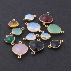 11 Pcs Mix Stone Faceted Heart Shape 24k Gold Plated Connector  - 21mmx15mm-14mmx11mm PC055 - Tucson Beads