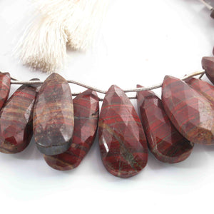 1  Long Strand Red Jasper  Faceted Briolettes - Pear Shape Briolettes -22mmx12mm-29mmx15mm - 7.5Inches BR01533 - Tucson Beads