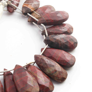 1  Long Strand Red Jasper  Faceted Briolettes - Pear Shape Briolettes -22mmx12mm-29mmx15mm - 7.5Inches BR01533 - Tucson Beads