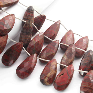 1  Long Strand Red Jasper  Faceted Briolettes - Pear Shape Briolettes -22mmx12mm-29mmx15mm - 7.5Inches BR01533 - Tucson Beads