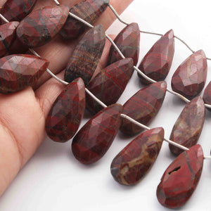 1  Long Strand Red Jasper  Faceted Briolettes - Pear Shape Briolettes -22mmx12mm-29mmx15mm - 7.5Inches BR01533 - Tucson Beads