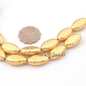 1 Stands 24K Gold Plated  Designer Oval Shape Beads , Copper Beads -Copper Jewelry -25mmx13mm -8.5 inch GPC0012 - Tucson Beads