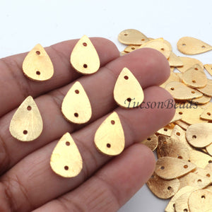 20  PCS  Golden Pear Drop Textured  Charm 24k Gold  Plated On copper -  Golden  stamp finish charm 15mmx10mm  GPC0016 - Tucson Beads