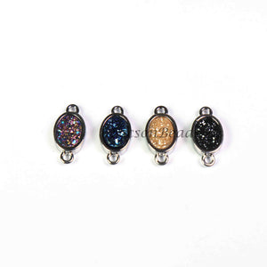 5 Pcs Mystic Titanium Druzy Oval Connector, Silver  Plated,Double Bail Connector, Bezel Oval Connector  13mmX6mm PC797 - Tucson Beads